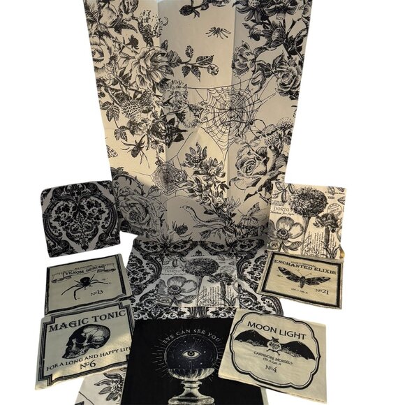 Halloween Napkins Gothic Themed Black & White Lot Of 12 For Collage Mixed Media - Picture 1 of 10